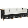 Trivietė sodo sofa su pagalvėlėmis, juodos spalvos, poliratanas