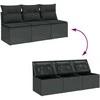 Trivietė sodo sofa su pagalvėlėmis, juodos spalvos, poliratanas