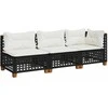 Trivietė sodo sofa su pagalvėlėmis, juodos spalvos, poliratanas