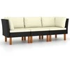 Trivietė sodo sofa su pagalvėlėmis, juodos spalvos, poliratanas