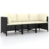Trivietė sodo sofa su pagalvėlėmis, juodos spalvos, poliratanas