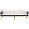 Trivietė sodo sofa su pagalvėlėmis, juodos spalvos, poliratanas