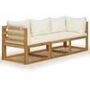 Trivietė sodo sofa su pagalvėlėmis, kreminė, akacijos masyvas