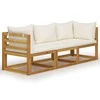 Trivietė sodo sofa su pagalvėlėmis, kreminė, akacijos masyvas