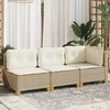 Trivietė sodo sofa su pagalvėlėmis, smėlio spalvos, poliratanas