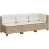 Trivietė sodo sofa su pagalvėlėmis, smėlio spalvos, poliratanas