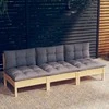 Trivietė sodo sofa su pilkomis pagalvėlėmis, pušies masyvas