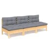 Trivietė sodo sofa su pilkomis pagalvėlėmis, pušies masyvas