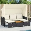 Trivietė sodo sofa su skliautu/taburetėmis, juoda, poliratanas