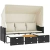 Trivietė sodo sofa su skliautu/taburetėmis, juoda, poliratanas