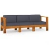 Trivietė sodo sofa su tamsiai pilkomis pagalvėmis, akacija