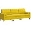 Trivietė sofa su pagalvėlėmis, geltonos spalvos, 210cm, aksomas
