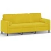 Trivietė sofa su pagalvėlėmis, geltonos spalvos, 180cm, aksomas