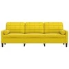 Trivietė sofa su pagalvėlėmis, geltonos spalvos, 210cm, aksomas