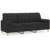 Trivietė sofa su pagalvėlėmis, juodos spalvos, 180cm, audinys