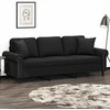 Trivietė sofa su pagalvėlėmis, juodos spalvos, 180cm, aksomas