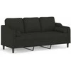 Trivietė sofa su pagalvėlėmis, juodos spalvos, 180cm, audinys