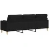 Trivietė sofa su pagalvėlėmis, juodos spalvos, 210cm, audinys