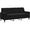 Trivietė sofa su pagalvėlėmis, juodos spalvos, 180cm, aksomas