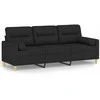 Trivietė sofa su pagalvėlėmis, juodos spalvos, 180cm, audinys