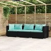 Lauko baldų komplektas Trivietė sofa su pagalvėlėmis, juodos spalvos, poliratanas