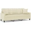 Trivietė sofa su pagalvėlėmis, kreminė, 180cm, dirbtinė oda