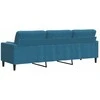 Trivietė sofa su pagalvėlėmis, mėlynos spalvos, 210cm, aksomas