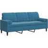 Trivietė sofa su pagalvėlėmis, mėlynos spalvos, 180cm, aksomas