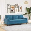 Trivietė sofa su pagalvėlėmis, mėlynos spalvos, 180cm, aksomas