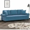 Trivietė sofa su pagalvėlėmis, mėlynos spalvos, 180cm, aksomas