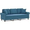 Trivietė sofa su pagalvėlėmis, mėlynos spalvos, 180cm, aksomas