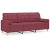 Trivietė sofa su pagalvėlėmis, raudonojo vyno, 180cm, audinys