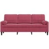 Trivietė sofa su pagalvėlėmis, raudonojo vyno, 180cm, aksomas