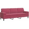 Trivietė sofa su pagalvėlėmis, raudonojo vyno, 210cm, aksomas