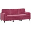 Trivietė sofa su pagalvėlėmis, raudonojo vyno, 180cm, aksomas