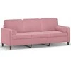 Trivietė sofa su pagalvėlėmis, rožinės spalvos, 180cm, aksomas