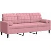 Trivietė sofa su pagalvėlėmis, rožinės spalvos, 180cm, aksomas