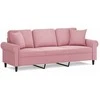 Trivietė sofa su pagalvėlėmis, rožinės spalvos, 180cm, aksomas