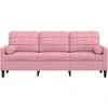 Trivietė sofa su pagalvėlėmis, rožinės spalvos, 180cm, aksomas