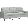 Trivietė sofa su pagalvėlėmis, šviesiai pilka, 180cm, aksomas