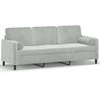 Trivietė sofa su pagalvėlėmis, šviesiai pilka, 180cm, aksomas