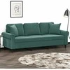 Trivietė sofa su pagalvėlėmis, tamsiai žalia, 180cm, aksomas