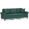 Trivietė sofa su pagalvėlėmis, tamsiai žalia, 180cm, aksomas