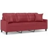 Trivietė sofa su pagalvėlėmis, vyno, 180cm, dirbtinė oda
