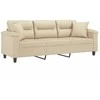 Trivietė sofa su pagalvėmis, kreminė, 180cm, audinys