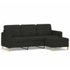 Trivietė sofa su pakoja, juodos spalvos, 180cm, audinys