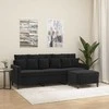 Trivietė sofa su pakoja, juodos spalvos, 180cm, aksomas