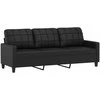 Trivietė sofa su pakoja, juodos spalvos, 180cm, dirbtinė oda