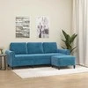 Trivietė sofa su pakoja, mėlynos spalvos, 180cm, aksomas