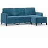 Trivietė sofa su pakoja, mėlynos spalvos, 180cm, aksomas